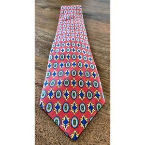 Vintage Fendi 100% Silk Necktie 56" Long Red/Navy Fendi Logo Geometric Pattern
